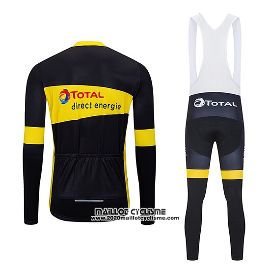 2019 Maillot Ciclismo Direct Energie Noir Jaune Manches Longues et Cuissard